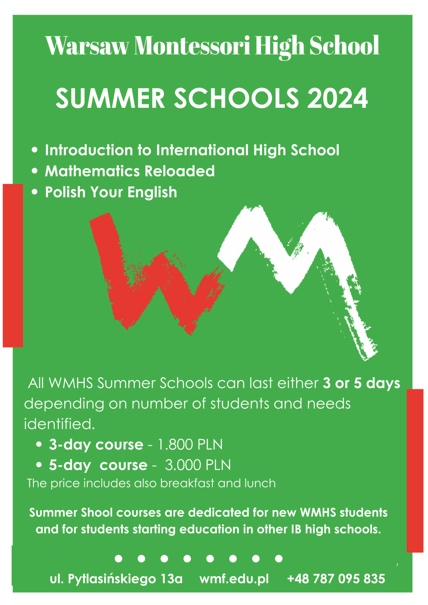 Summer Schools 2024 general info Warsaw Montessori High School